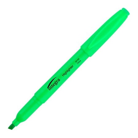 Integra Integra Pen Style Highlighter, Chisel Tip, Fluorescent Green Ink, Dozen 36185